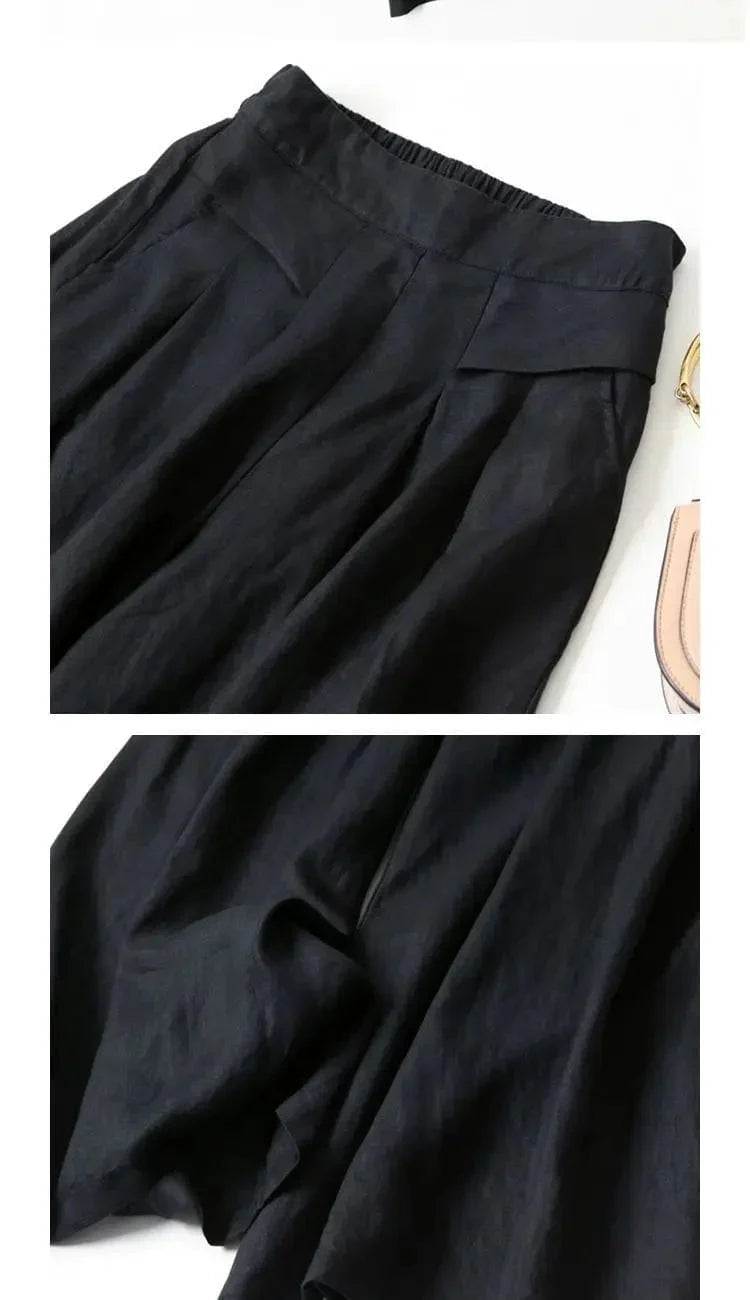 CM | Pantalones anchos de algodón y lino