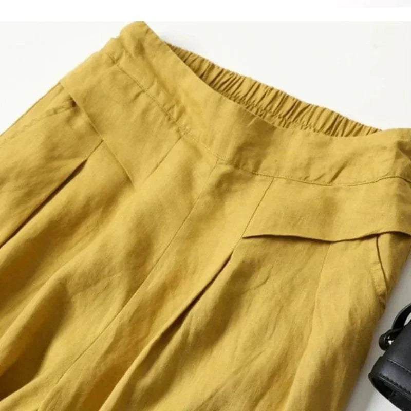 CM | Pantalones anchos de algodón y lino