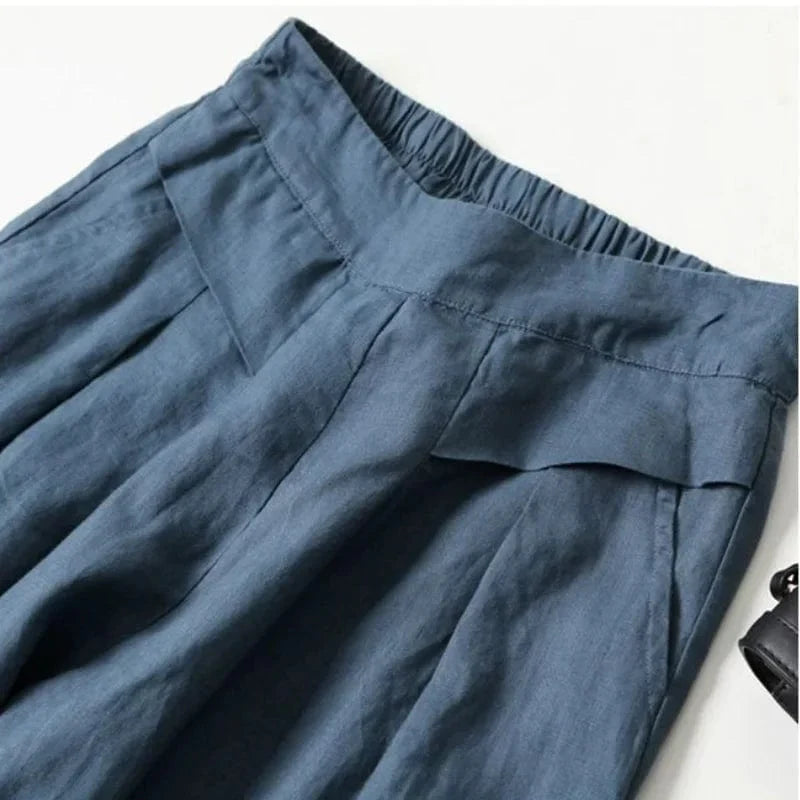 CM | Pantalones anchos de algodón y lino