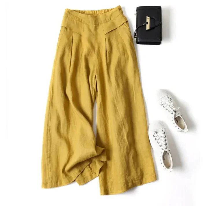 CM | Pantalones anchos de algodón y lino