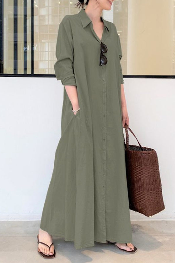 CM | Manga Larga Vestido Largo Casual Sencillo