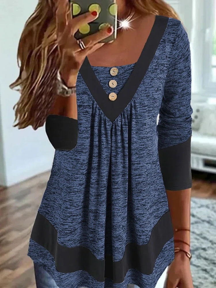 CM | Camiseta casual de mujer con cuello en V y estampado de jersey