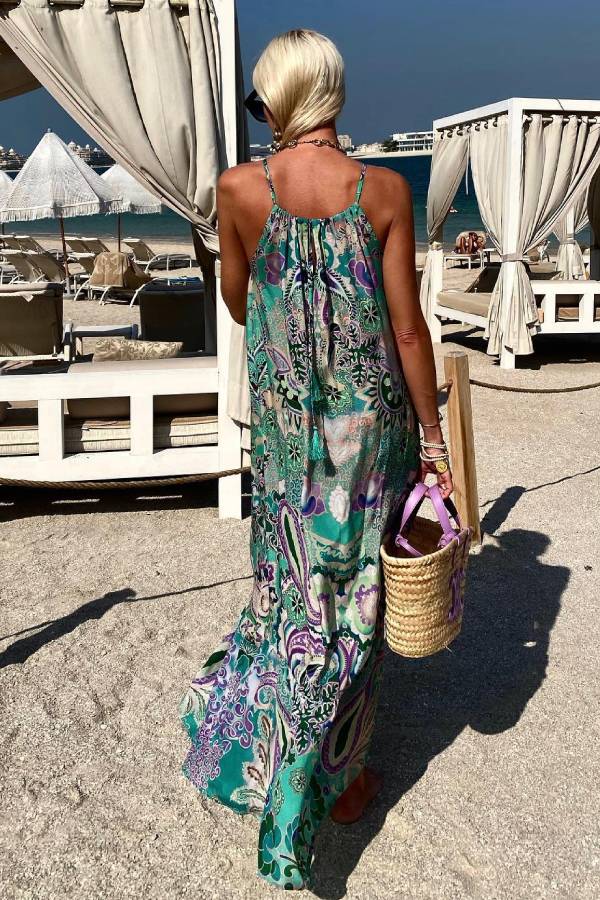 CM | Aqua Negro Seda Diseñador Maxi Vestido