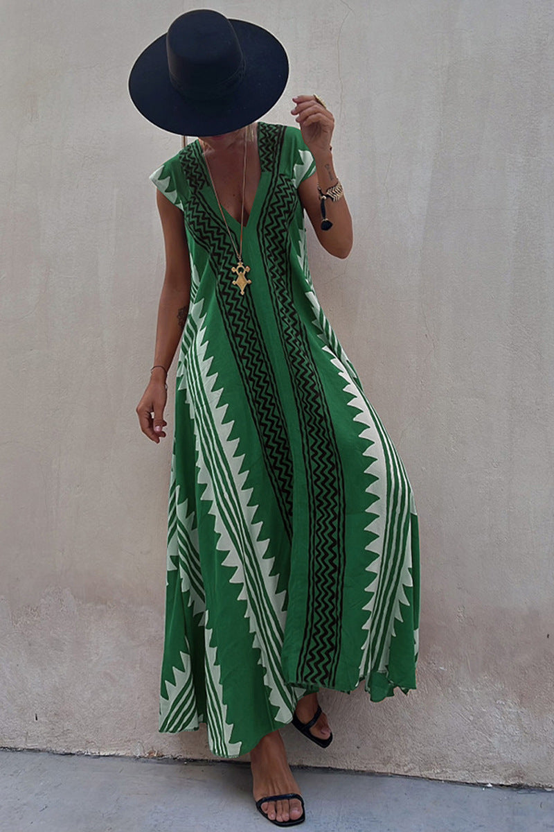 CM | Beach dates maxi vestido estampado étnico en línea A