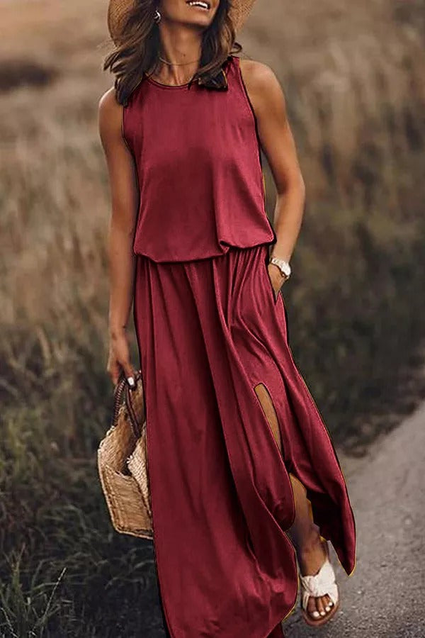 CM | Giselle Vestido maxi de corte holgado con abertura