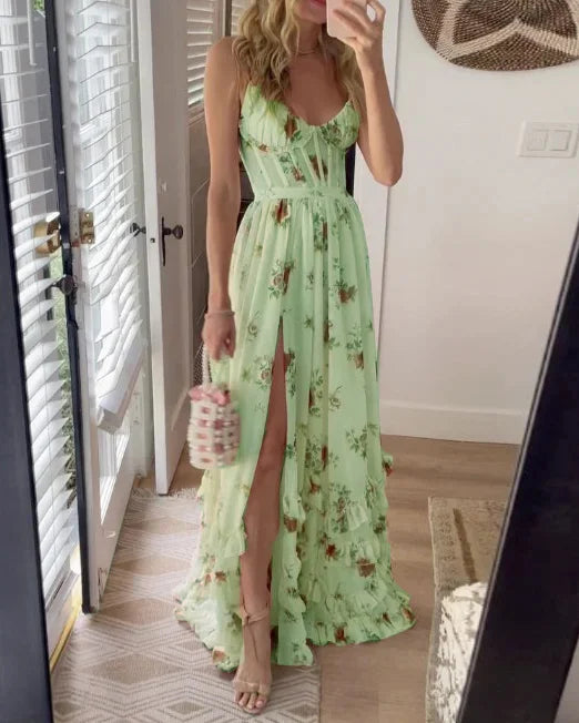 CM | Maxi vestido con abertura plisada floral