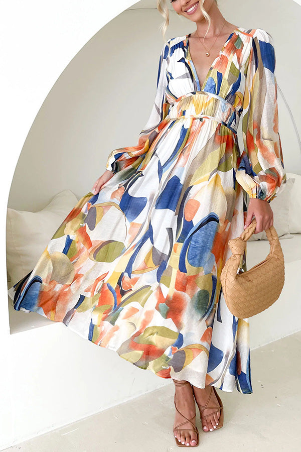 CM | Eclipse Season maxi vestido estampado de manga larga con mangas fluidas