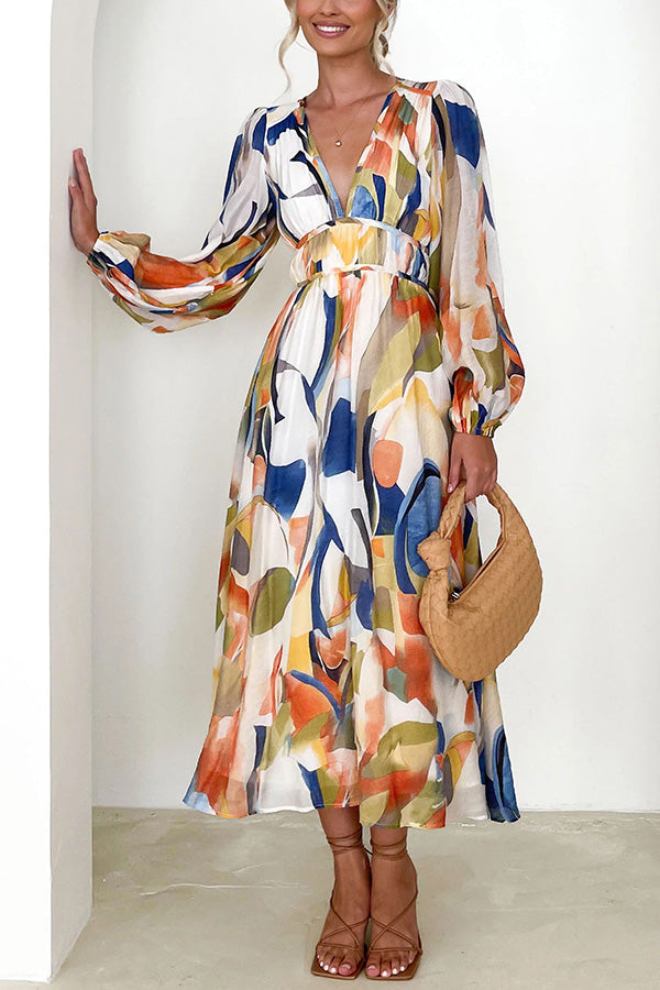 CM | Eclipse Season maxi vestido estampado de manga larga con mangas fluidas