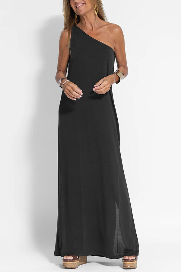 CM | Vestido maxi de un hombro con abertura relajada, impecable y libre