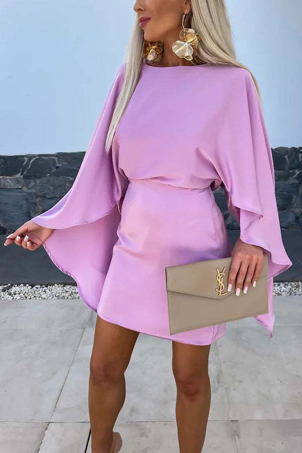 CM | Hermosas Alas Satén Mariposa Mangas Cintura Elástica Formal Mini Vestido