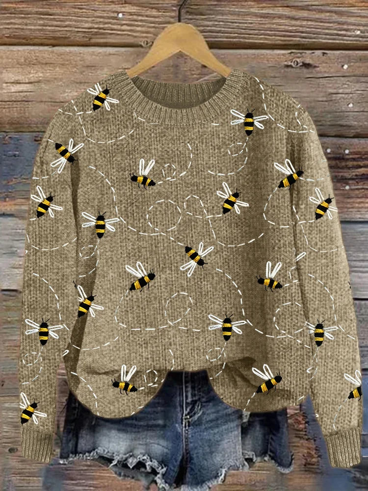 CM | Acogedor jersey de punto con bordado de abejas voladoras