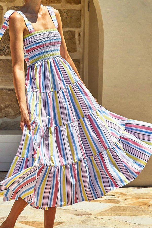 CM | Maxi Vestido de Encaje con Estampado de Rayas Multicolor