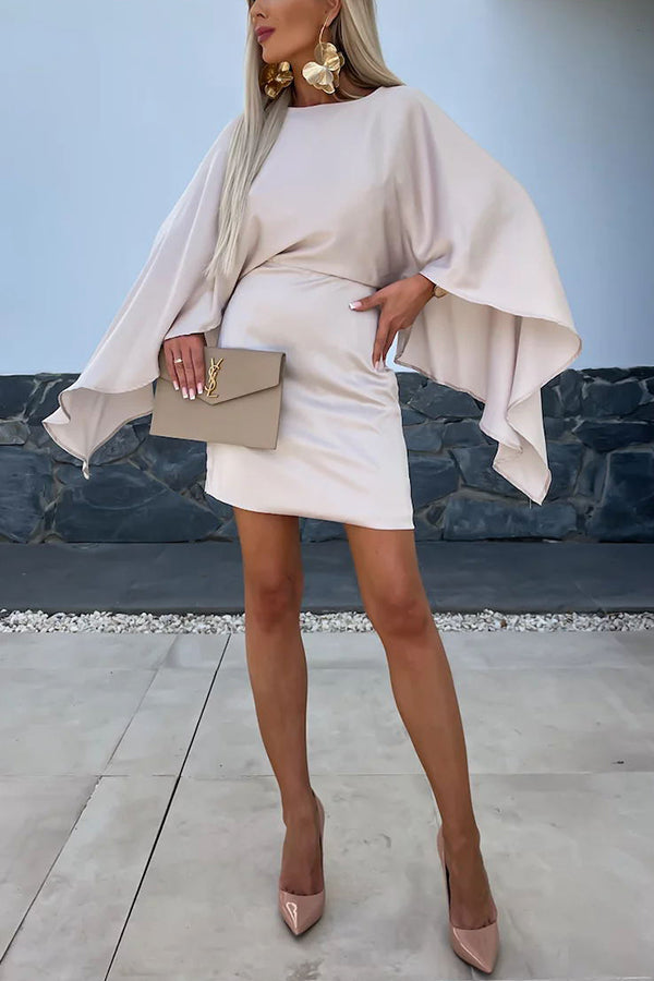 CM | Hermosas Alas Satén Mariposa Mangas Cintura Elástica Formal Mini Vestido