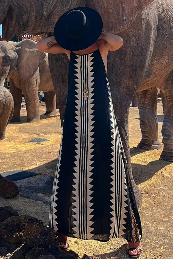CM | Take A Trip Maxi Vestido con estampado étnico sin espalda y línea A