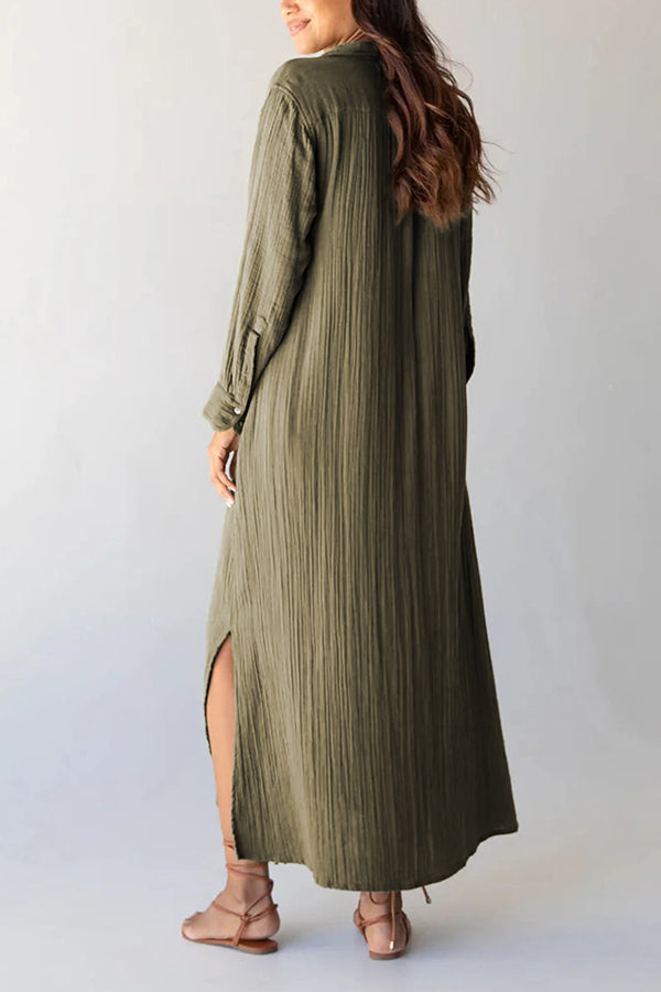 CM | Green Vestido maxi suelto con pliegues y abertura lateral