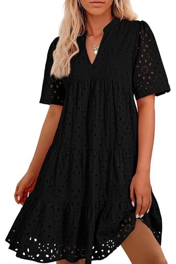 CM | Cuello en V de Mujer Manga Corta Hueco Mini Vestido de Vacaciones