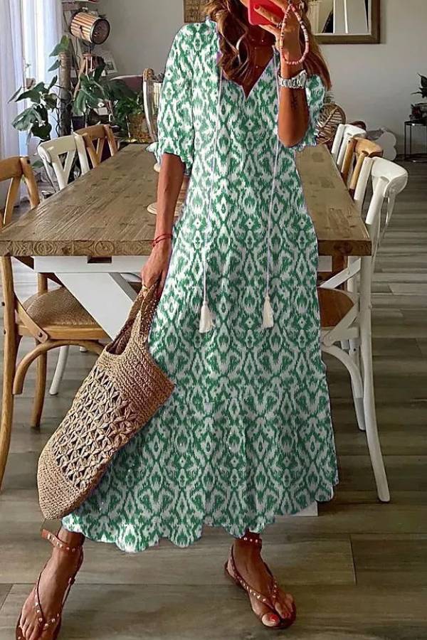 CM | Estampado geométrico Vestido maxi casual con cuello en V
