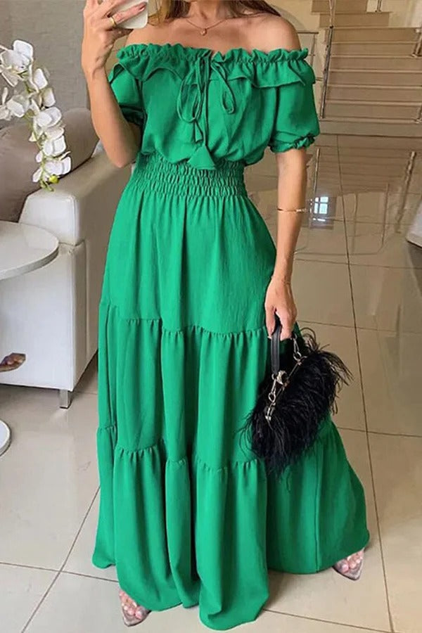 CM | Admit Your Feelings Vestido maxi con hombros al descubierto y cintura fruncida