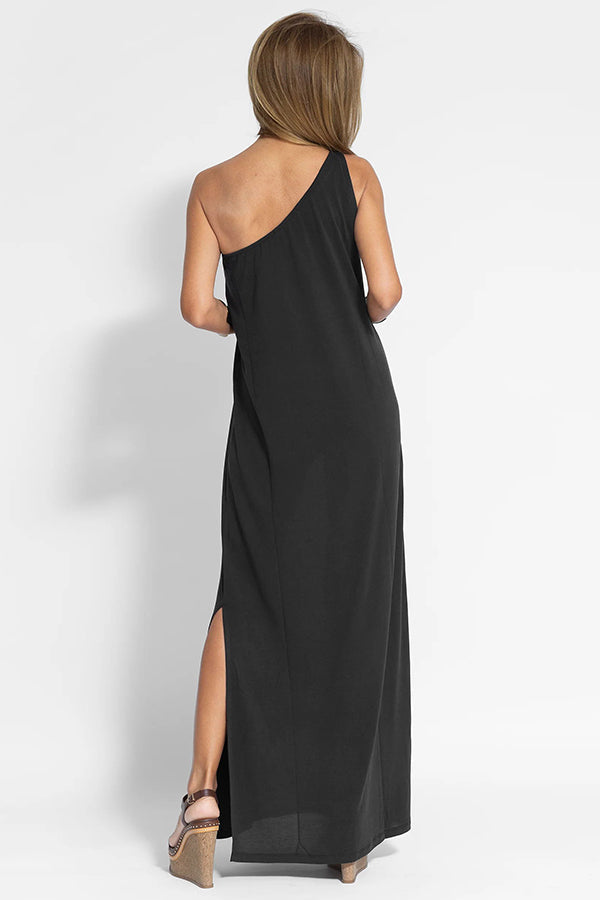 CM | Vestido maxi de un hombro con abertura relajada, impecable y libre