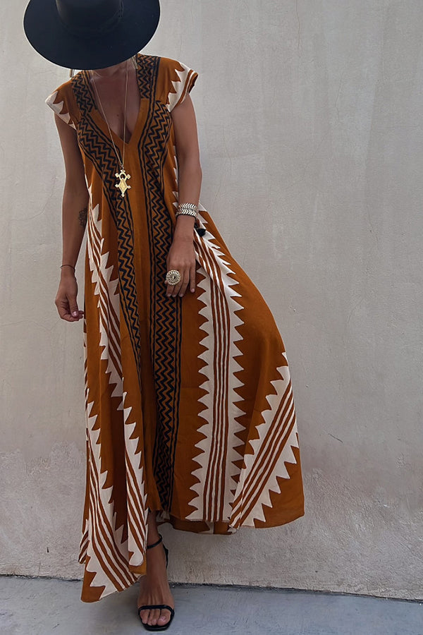 CM | Beach dates maxi vestido estampado étnico en línea A