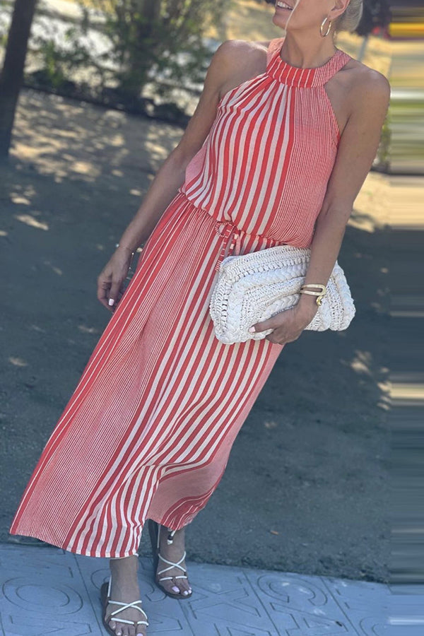 CM | One More Chance Vestido midi de rayas con cintura ajustable