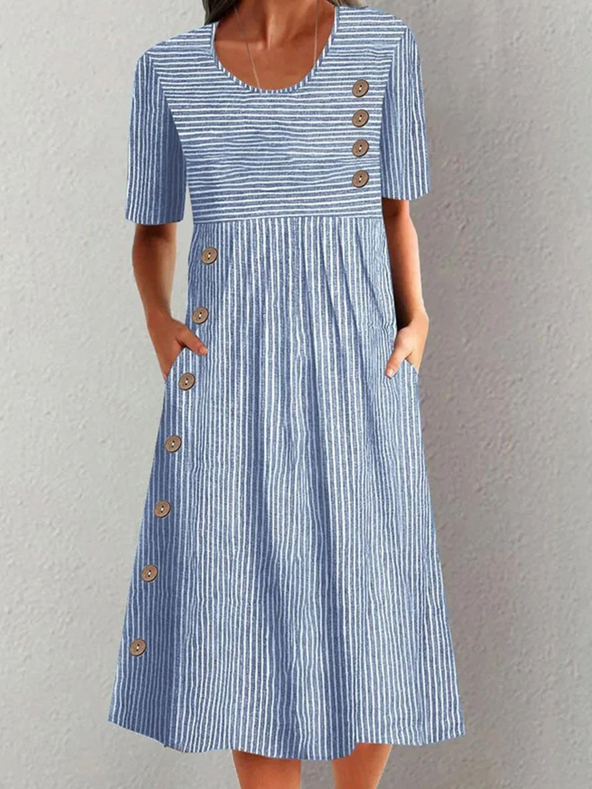 CM | Vestido midi casual de rayas y manga corta