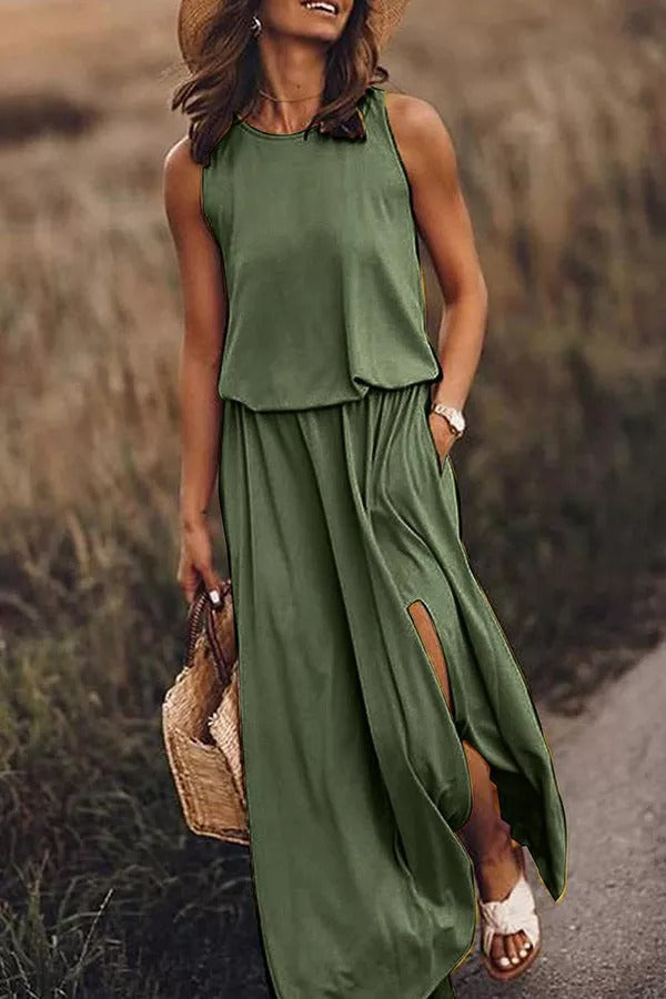 CM | Giselle Vestido maxi de corte holgado con abertura