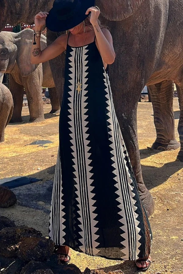 CM | Take A Trip Maxi Vestido con estampado étnico sin espalda y línea A