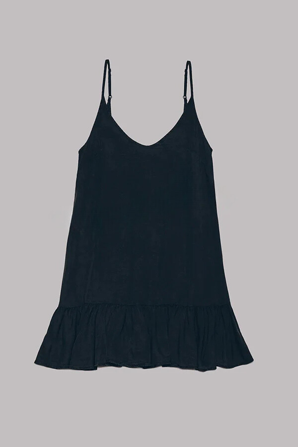 CM | mini vestido de línea A en mezcla de algodón y lino