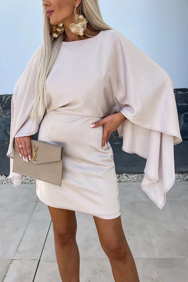 CM | Hermosas Alas Satén Mariposa Mangas Cintura Elástica Formal Mini Vestido