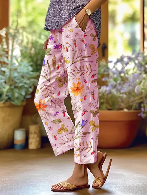 CM | Pantalones casuales con bolsillos sueltos y diseño floral para mujer