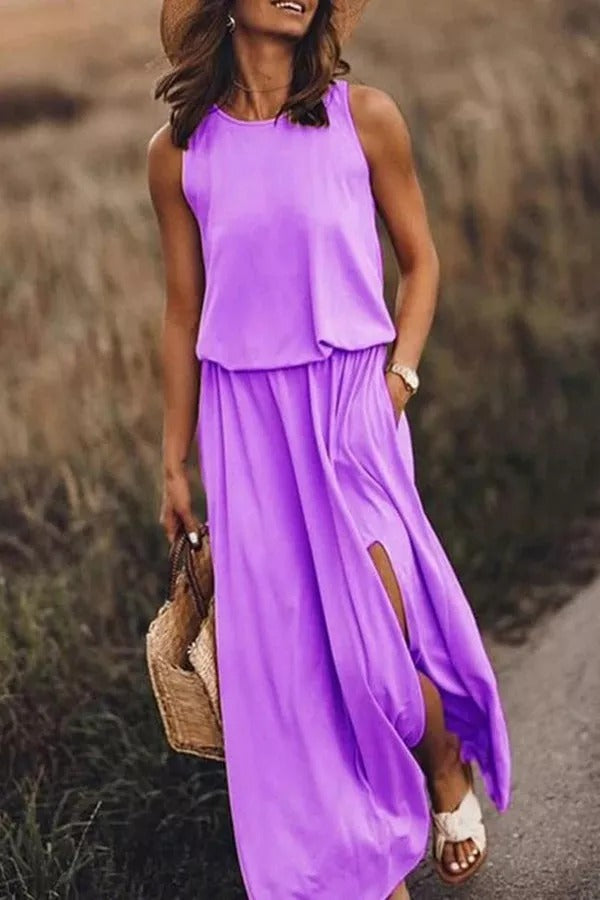 CM | Giselle Vestido maxi de corte holgado con abertura
