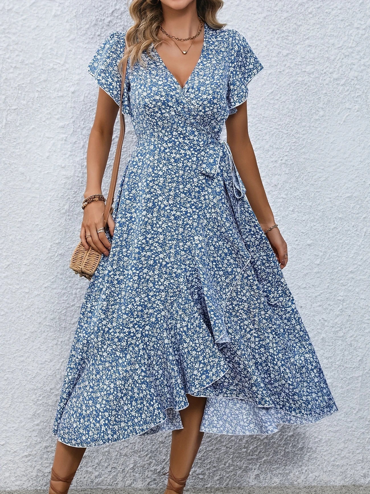 CM | maxi vestido vaporoso con mangas y cintura fruncidas