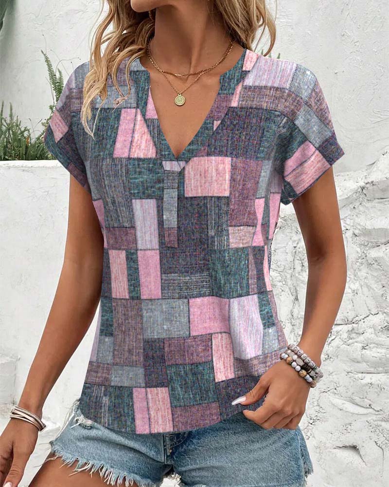 CM | Blusa casual a cuadros con cuello en V