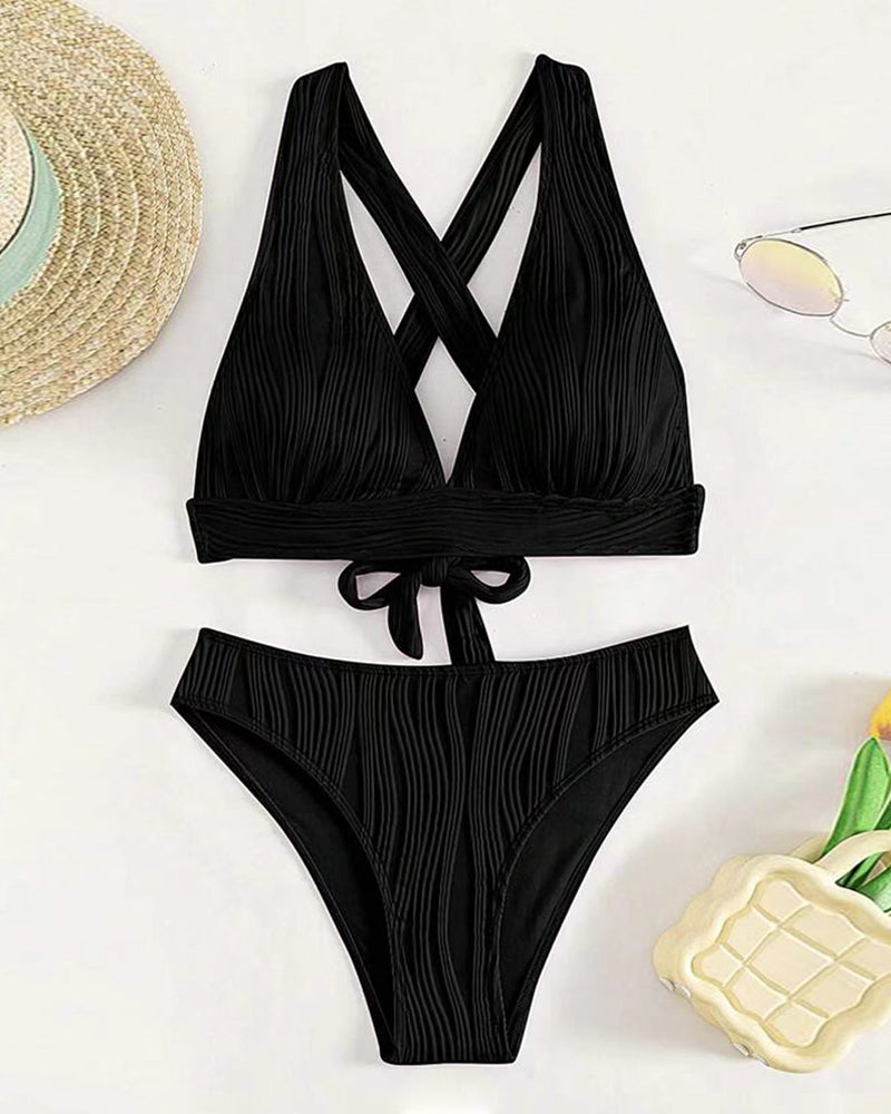 CM | Bikini sexy monocolor con escote profundo en V