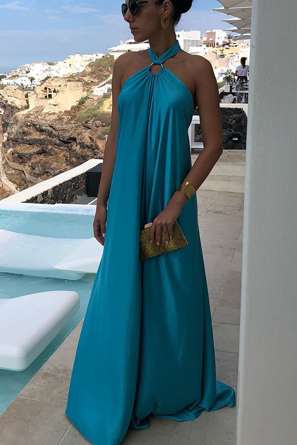 CM | Elegante y fabuloso maxi vestido de fiesta / vocación satinado halter sin espalda