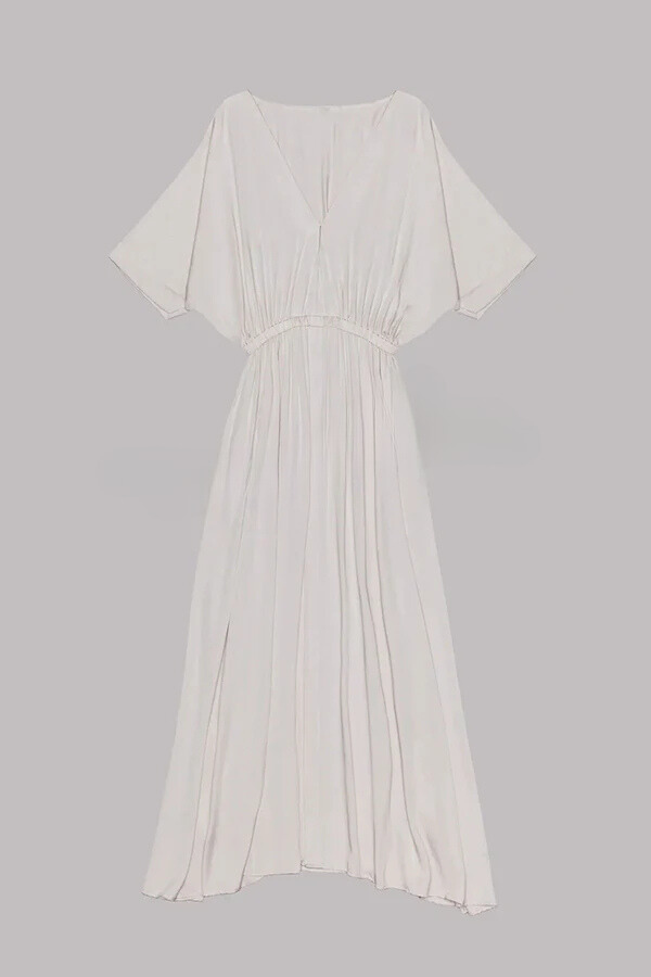 CM | Suave y Elegante Kimono Manga Elástica Cintura Bolsillo Abertura Maxi Vestido