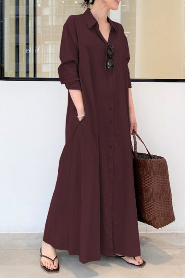 CM | Manga Larga Vestido Largo Casual Sencillo