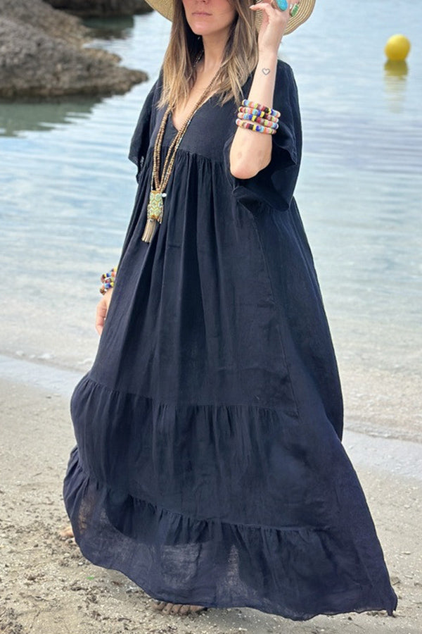 CM | MIRA maxi vestido con escote en V y rayas