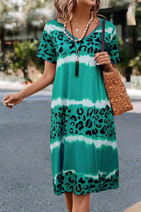 CM | Vestido Midi Casual con estampado de leopardo degradado