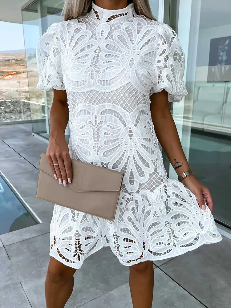 CM | elegante vestido midi para mujer con mangas abullonadas