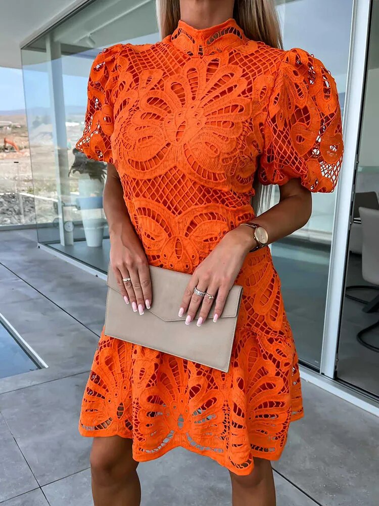 CM | elegante vestido midi para mujer con mangas abullonadas