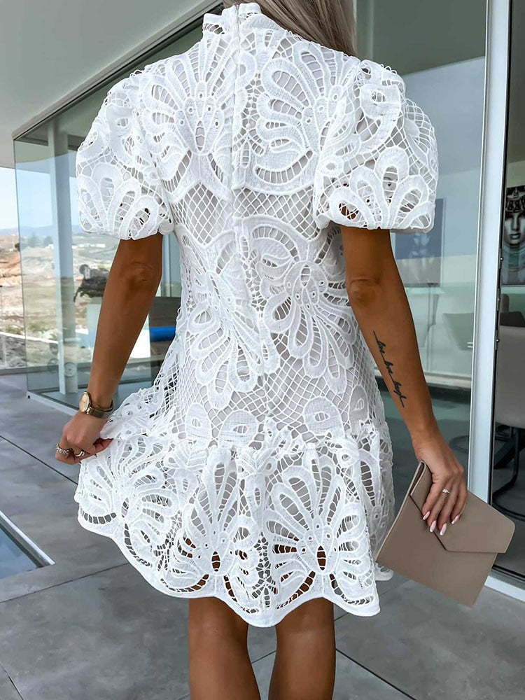 CM | elegante vestido midi para mujer con mangas abullonadas