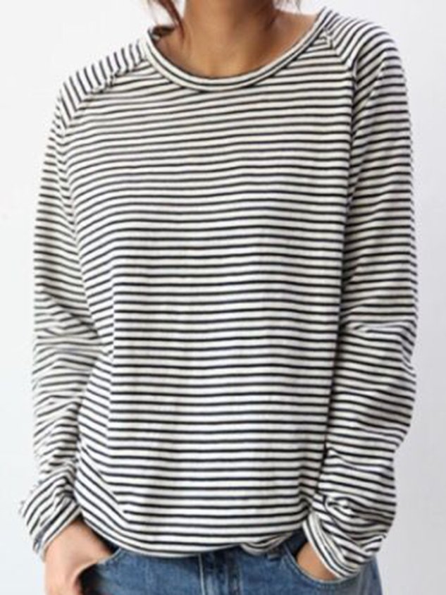 CM Blusa básica de algodón blanco y negro de manga larga