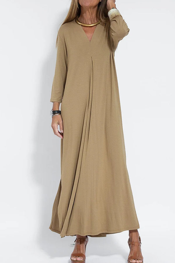 CM | Mujeres Casual Cuello en V Color Sólido Maxi Vestido
