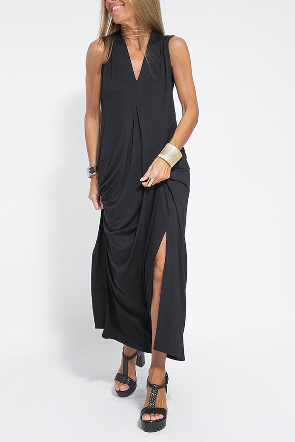 CM | Elegant is forever maxi vestido de punto de color sólido con abertura sin mangas