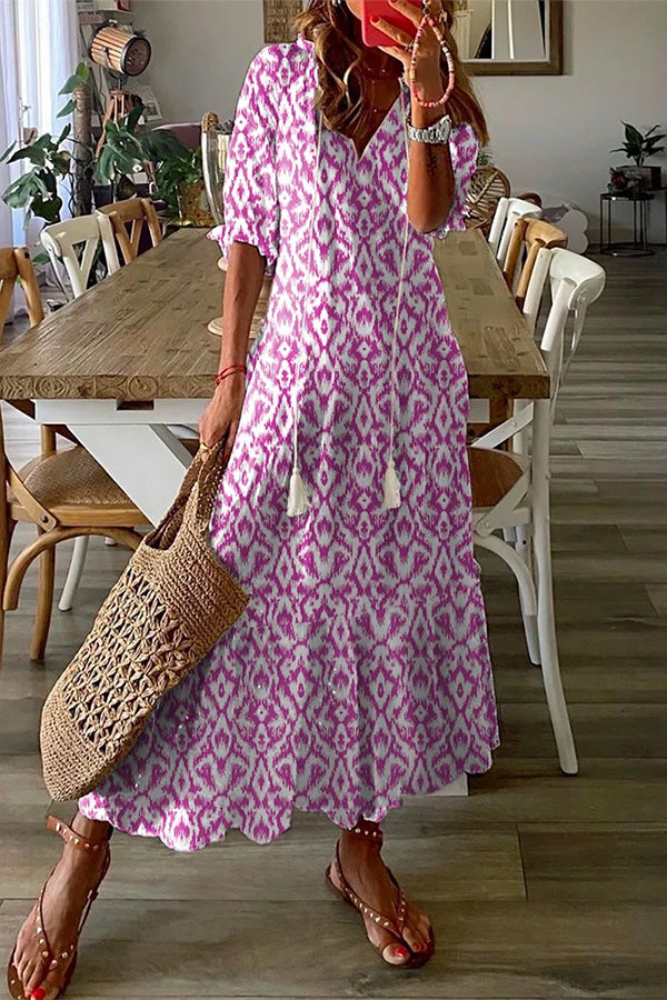 CM | Estampado geométrico Vestido maxi casual con cuello en V