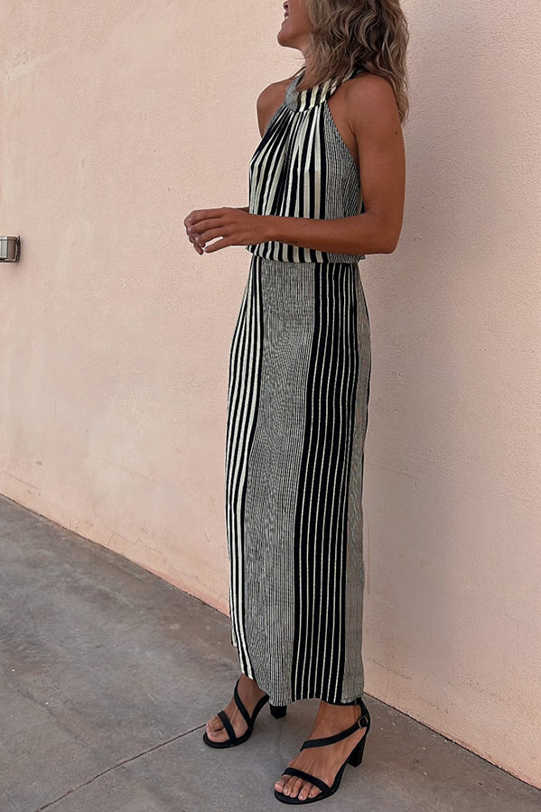 CM | One More Chance Vestido midi de rayas con cintura ajustable