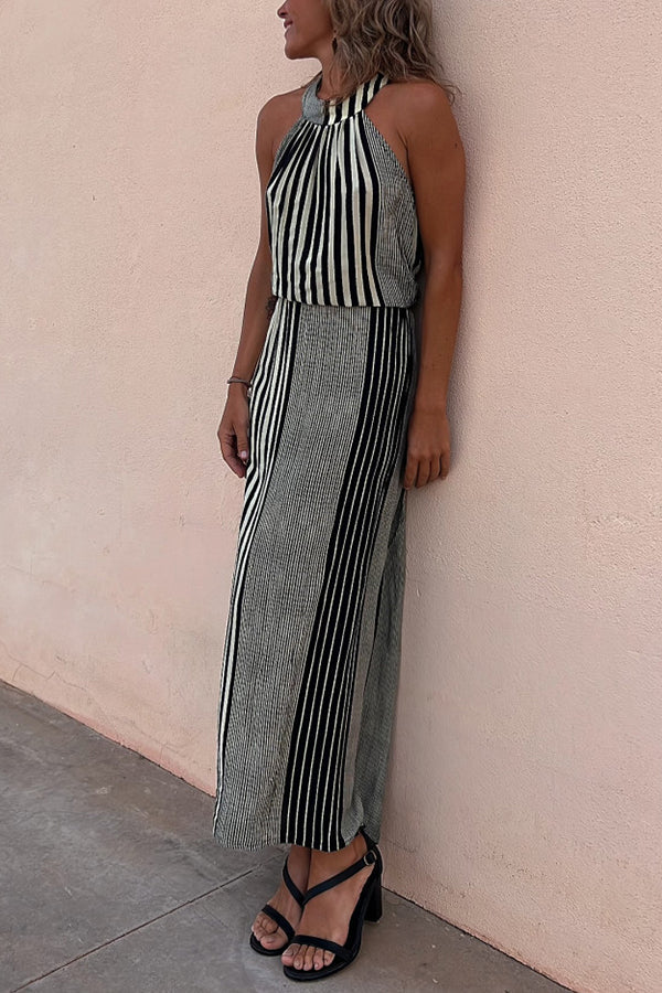 CM | One More Chance Vestido midi de rayas con cintura ajustable