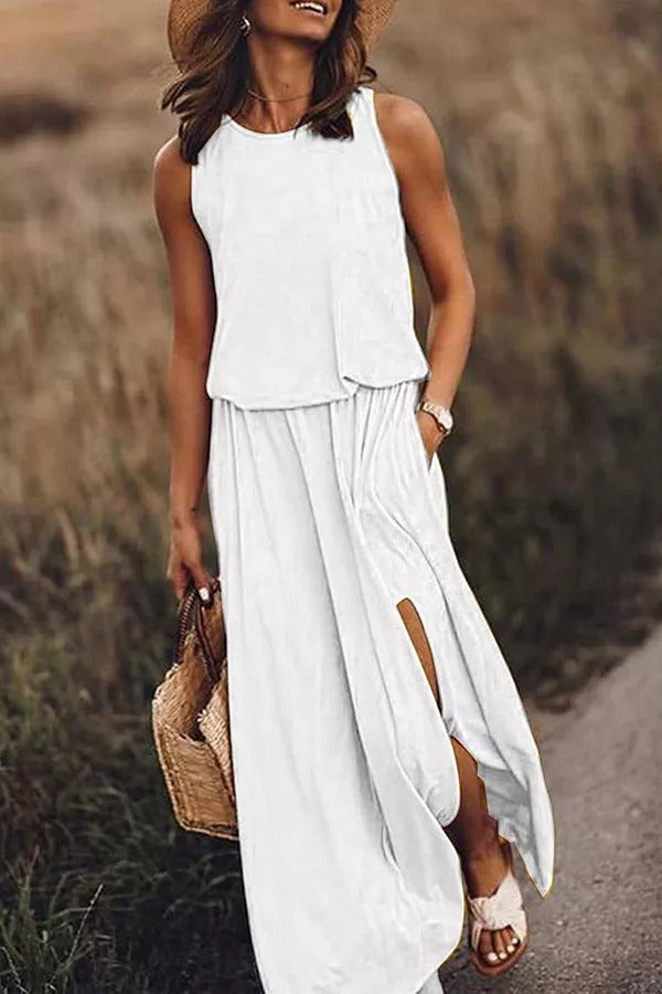 CM | Giselle Vestido maxi de corte holgado con abertura